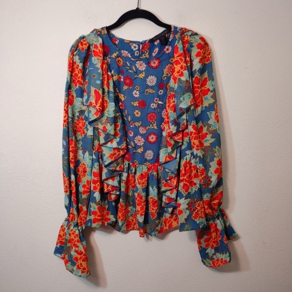 Belle Vere Floral Ruffle Long Sleeve Blouse XS